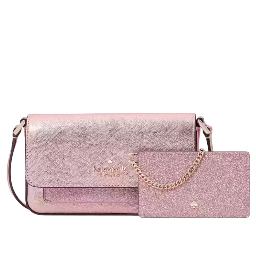KATE SPADE CROSSBODY PURSE & CARD HOLDER PINK GLIMMER GLITTER BOXED DUO NEW!